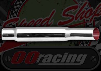 Silencer. End can. Short slash cut. 400mm overall. Steel chrome construction