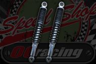 Shocks. 335mm Black/Chrome new better damping type. Suitable for DAX, Chaly, ACE