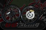 Disc brake front  conversion C90 &  super wide Wheel kit 36 spoke light weight Alloy black rims 17” x 3.50 R 17” x  3.00 F